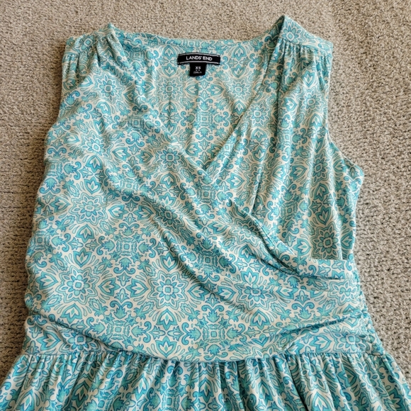 Lands' End Sleeveless Aqua Patterned Maxi Dress Size XS - Picture 3 of 7